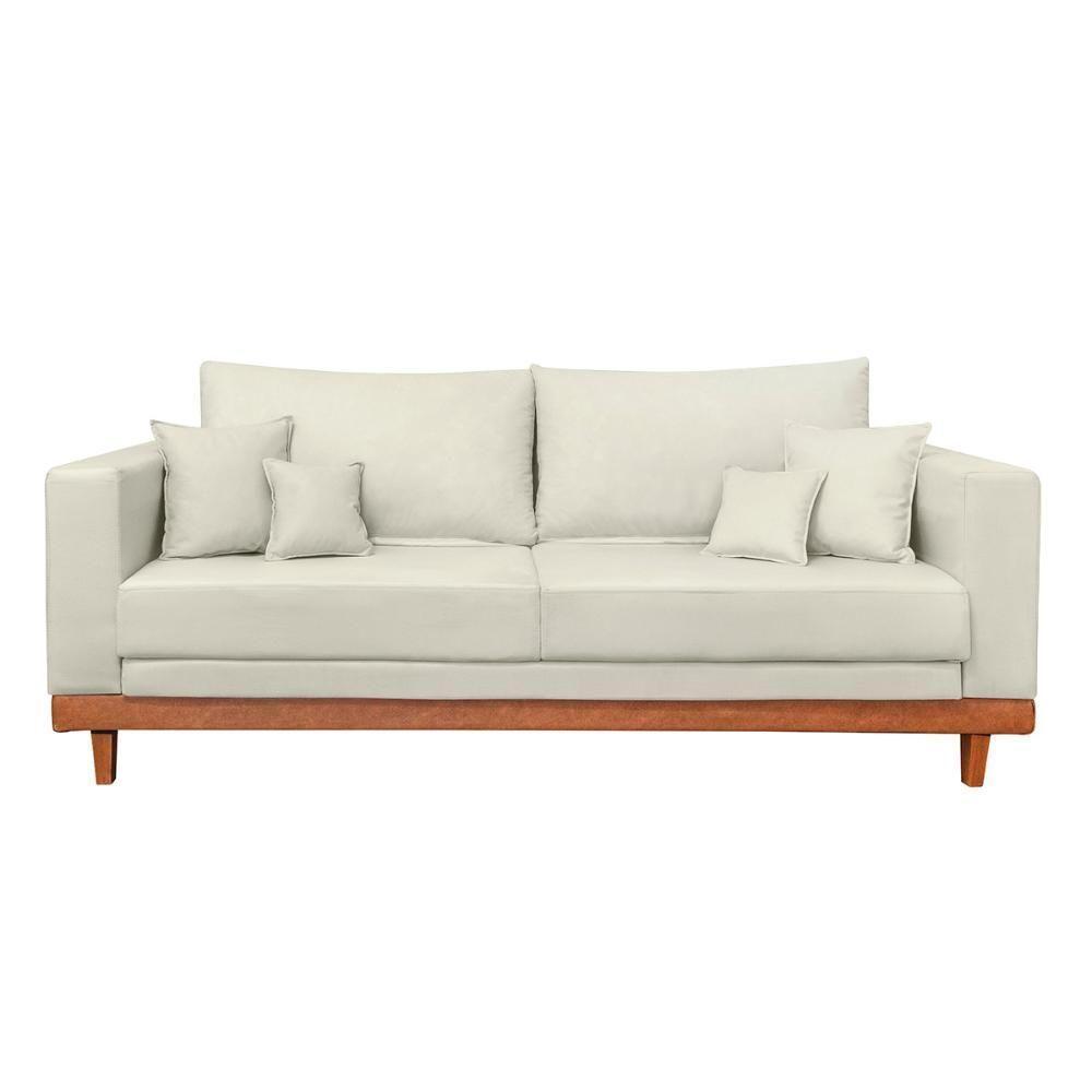 Kit 2 Poltronas Living + Sofá 2 Lugares Com Base Madeira Suede Bege - 4