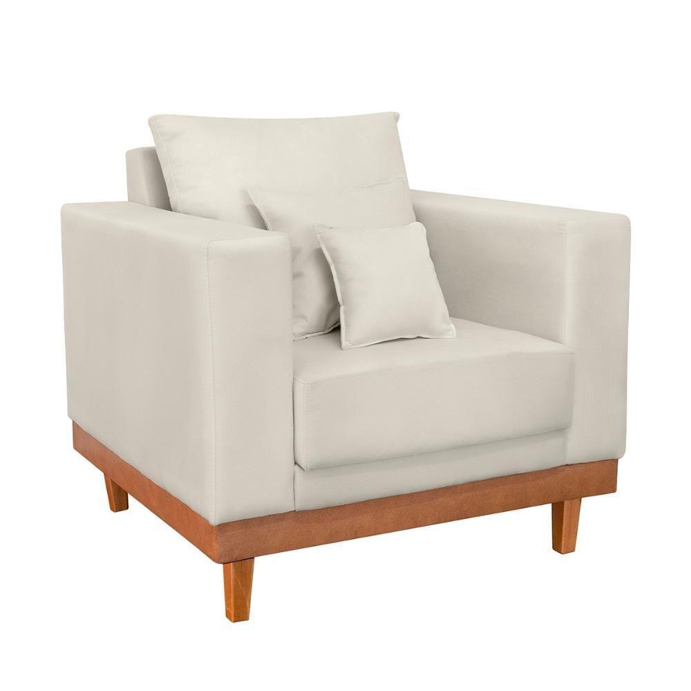 Kit 2 Poltronas Living + Sofá 2 Lugares Com Base Madeira Suede Bege - 7
