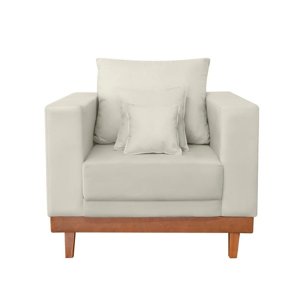Kit 2 Poltronas Living + Sofá 2 Lugares Com Base Madeira Suede Bege - 9