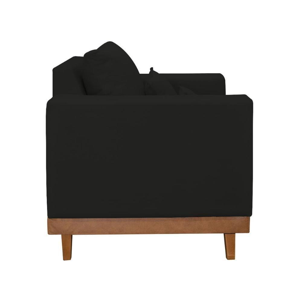 Kit 2 Poltronas Living + Sofá 3 Lugares Com Base Madeira Suede Preto - 8