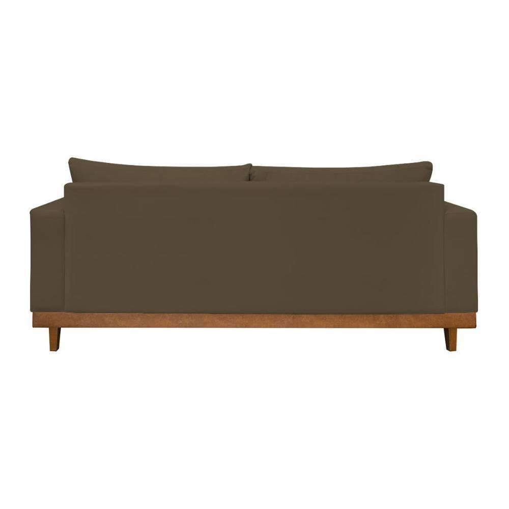 Kit 2 Poltronas Living + Sofá 3 Lugares Com Base Madeira Suede Marrom - 4