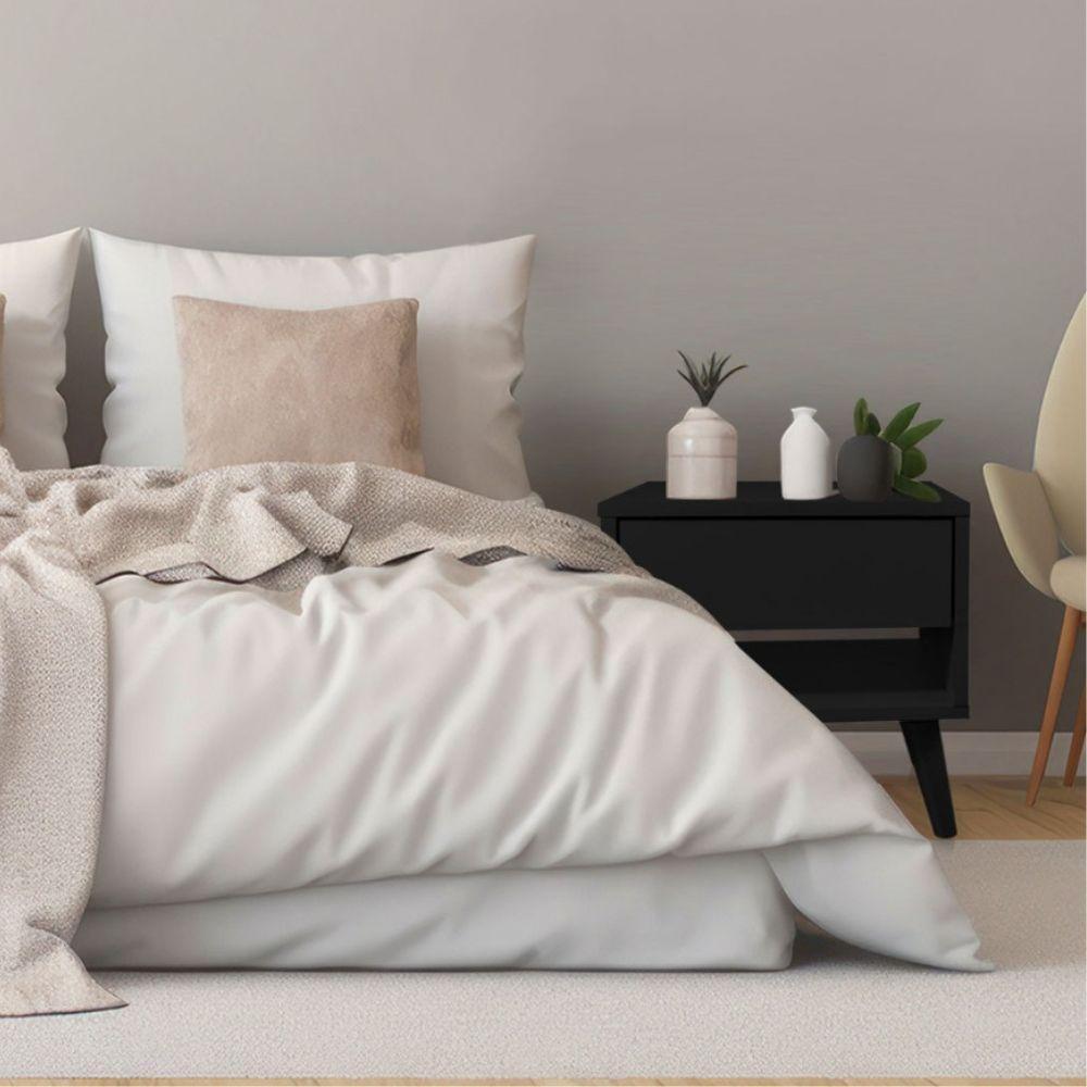 Mesa De Cabeceira 1 Gaveta 38 Cm Mdf Preto Pés Palito Mp - 6