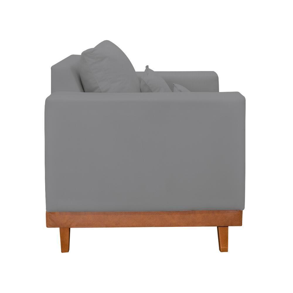 Kit Poltrona Living + Sofá 2 Lugares Com Base Madeira Linho Grafite - 8