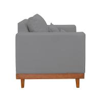 Kit Poltrona Living + Sofá 2 Lugares Com Base Madeira Linho Grafite - 8