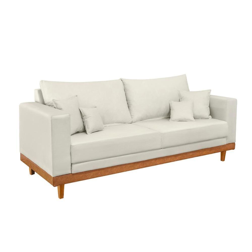 Kit Poltrona Living + Sofá 2 Lugares Com Base Madeira Suede Bege - 7