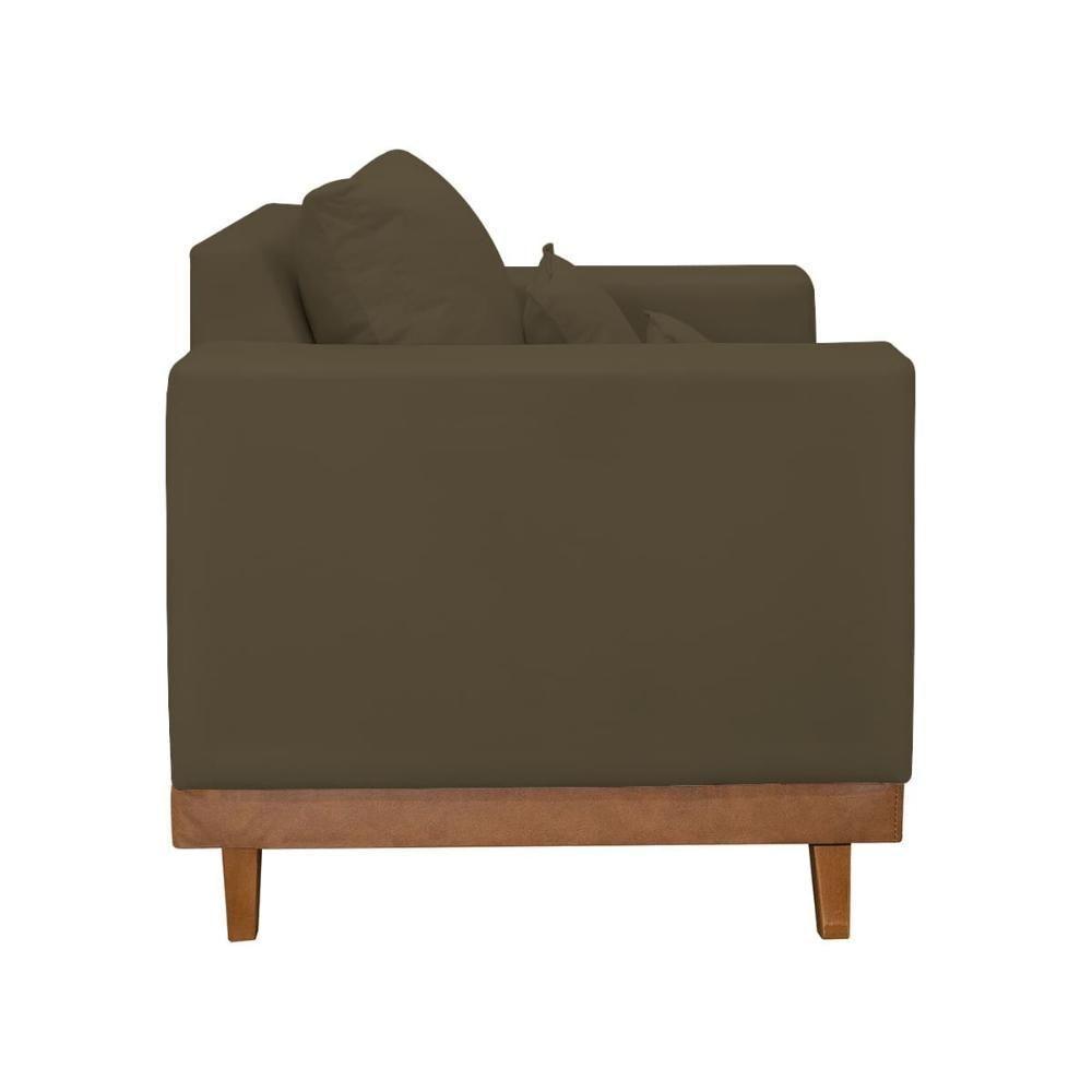 Kit Poltrona Living + Sofá 2 Lugares Com Base Madeira Suede Marrom - 8