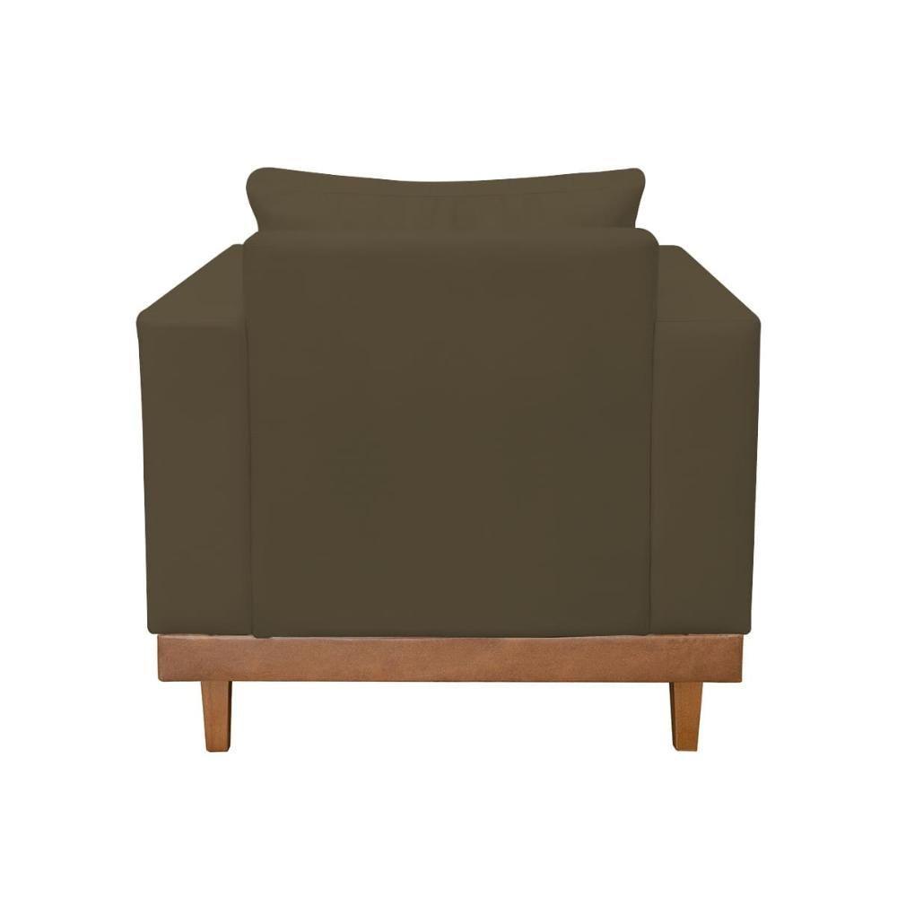 Kit Poltrona Living + Sofá 2 Lugares Com Base Madeira Suede Marrom - 9