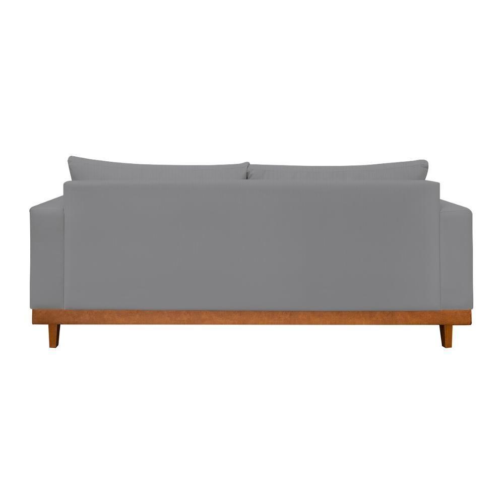 Kit Poltrona Living + Sofá 3 Lugares Com Base Madeira Linho Grafite - 5