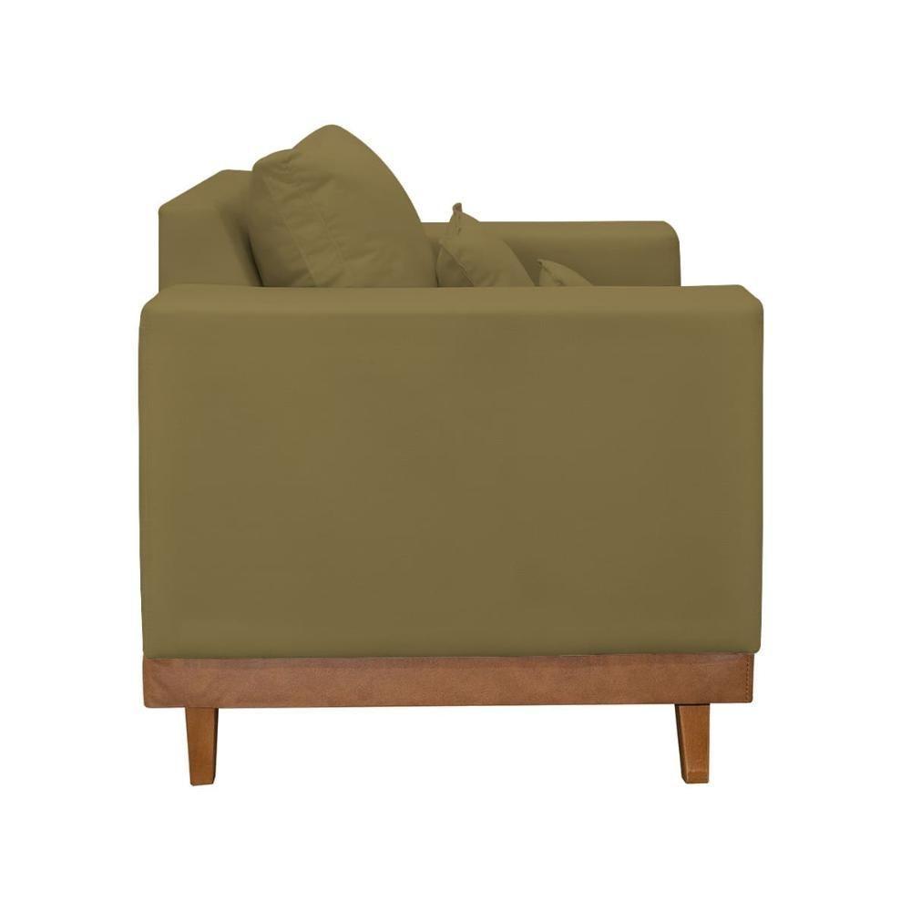 Kit Poltrona Living + Sofá 3 Lugares Com Base Madeira Suede Capuccino - 8