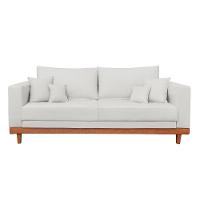 Kit Poltrona Living + Sofá 3 Lugares Com Base Madeira Linho Bege - 3