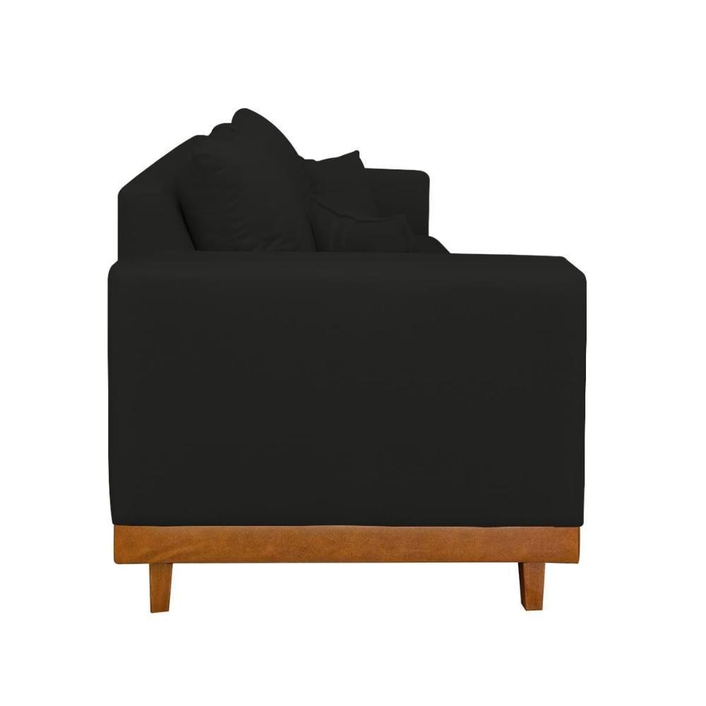 Kit Poltrona Living + Sofá 3 Lugares Com Base Madeira Suede Preto - 4