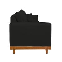 Kit Poltrona Living + Sofá 3 Lugares Com Base Madeira Suede Preto