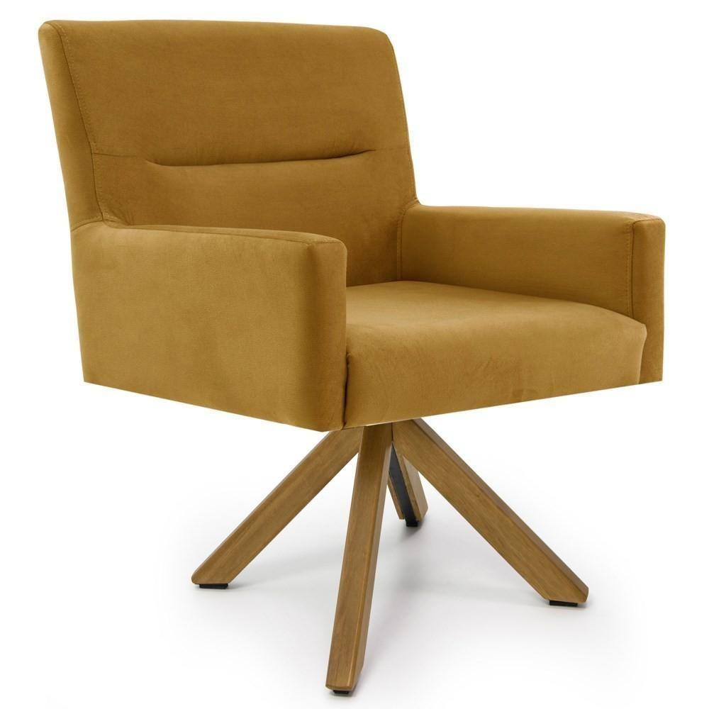 Poltrona Decorativa Giratória Base Giromad Madeira Angel Veludo C-260 Mostarda - Domi - 1