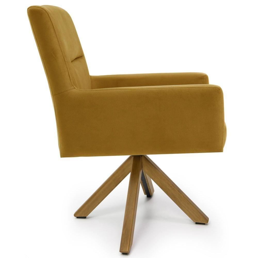 Poltrona Decorativa Giratória Base Giromad Madeira Angel Veludo C-260 Mostarda - Domi - 5