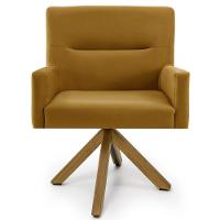 Poltrona Decorativa Giratória Base Giromad Madeira Angel Veludo C-260 Mostarda - Domi - 2