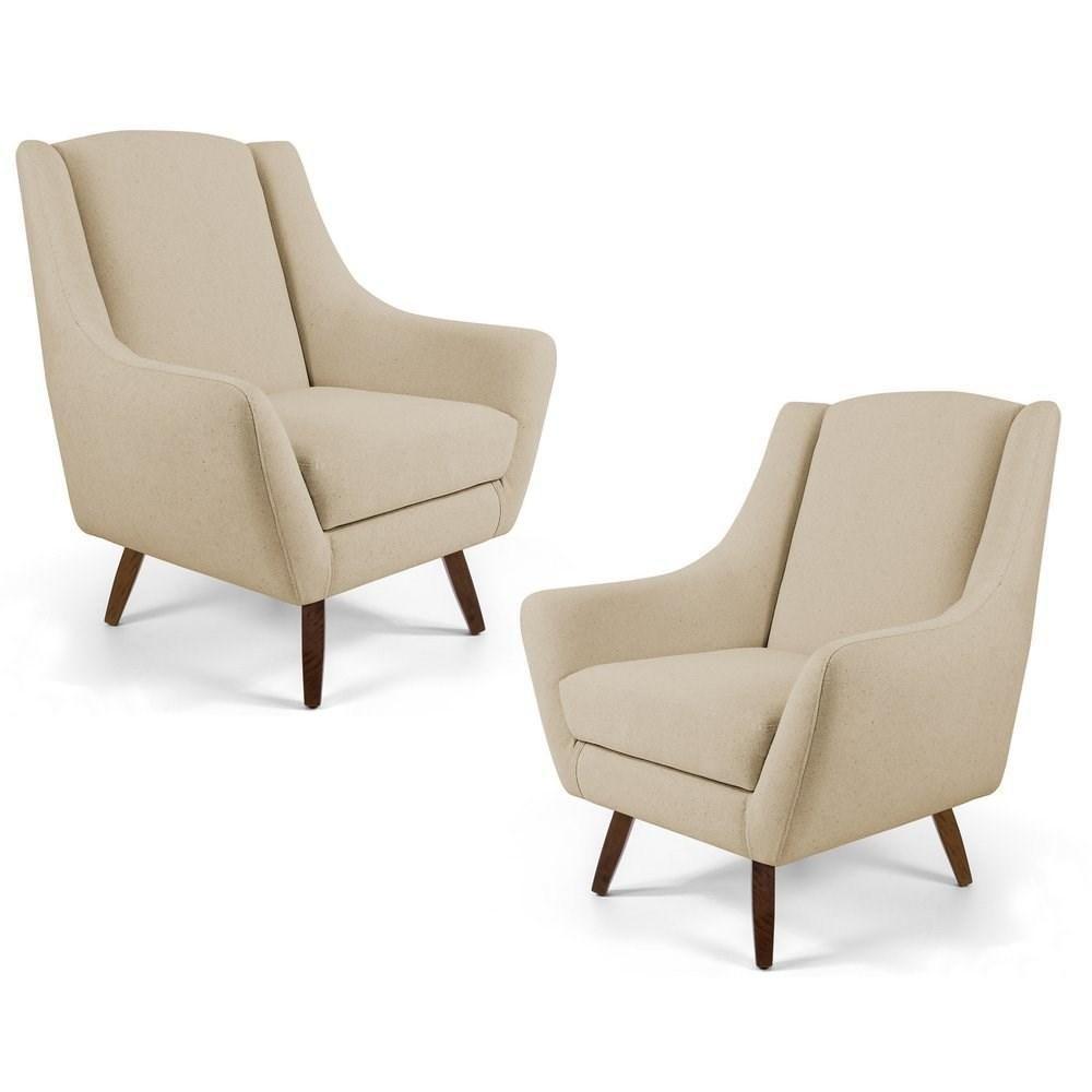 Kit 02 Poltronas Decorativas Juliet Pés De Madeira C-129 Linho Bege Escuro - Domi - 1
