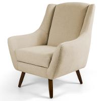 Kit 02 Poltronas Decorativas Juliet Pés De Madeira C-129 Linho Bege Escuro - Domi - 2