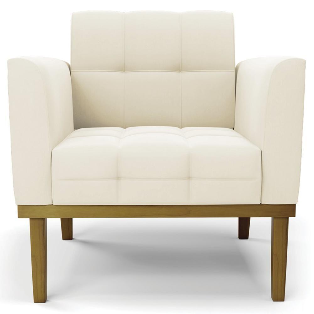 Poltrona Decorativa Base Madeira Castanho Ana Veludo Bege - Ibiza - 6