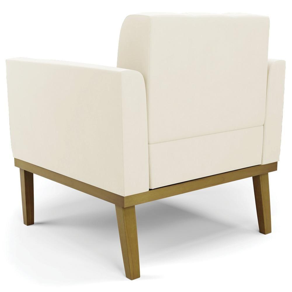 Poltrona Decorativa Base Madeira Castanho Ana Veludo Bege - Ibiza - 7