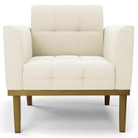 Poltrona Decorativa Base Madeira Castanho Ana Veludo Bege - Ibiza - 6