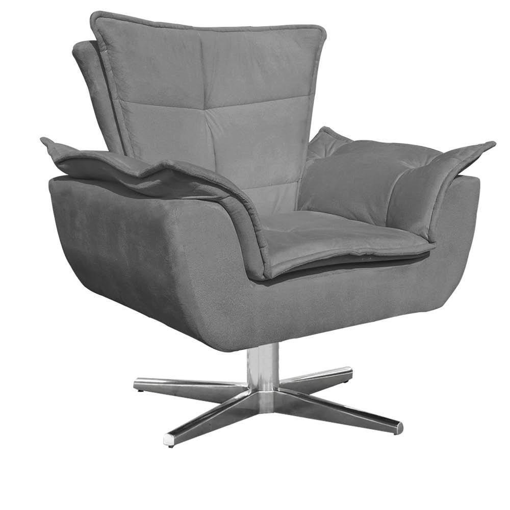 Poltrona Decorativa Sala De Estar Base Giratória Cromada Opla Suede Grafite - Ibiza - 1