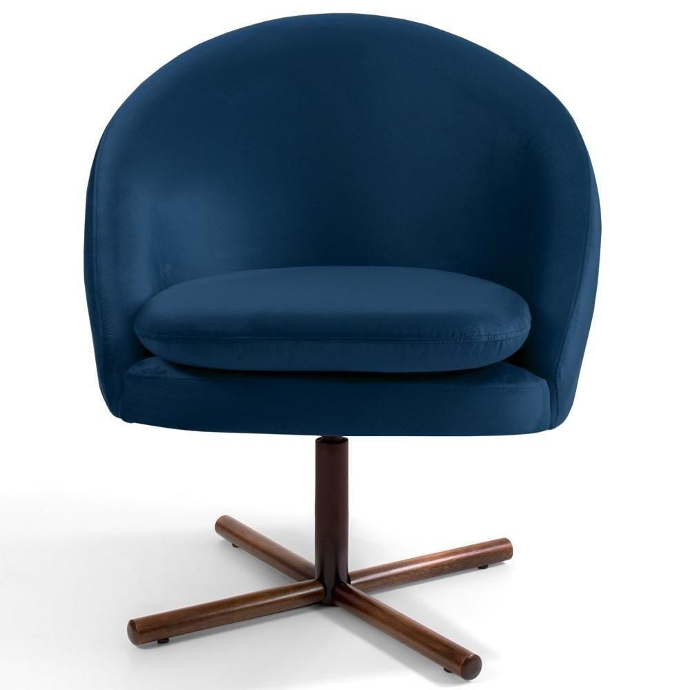 Poltrona Decorativa Base Xis Madeira Rafa C-304 Veludo Azul Marinho - Domi - 2