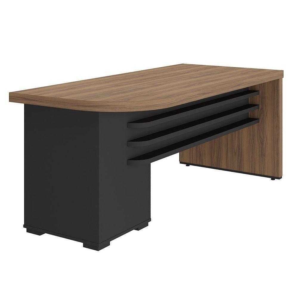 Mesa Para Escritório 4 Gavetas Com Chave Lado Direito Nogal/preto - 2
