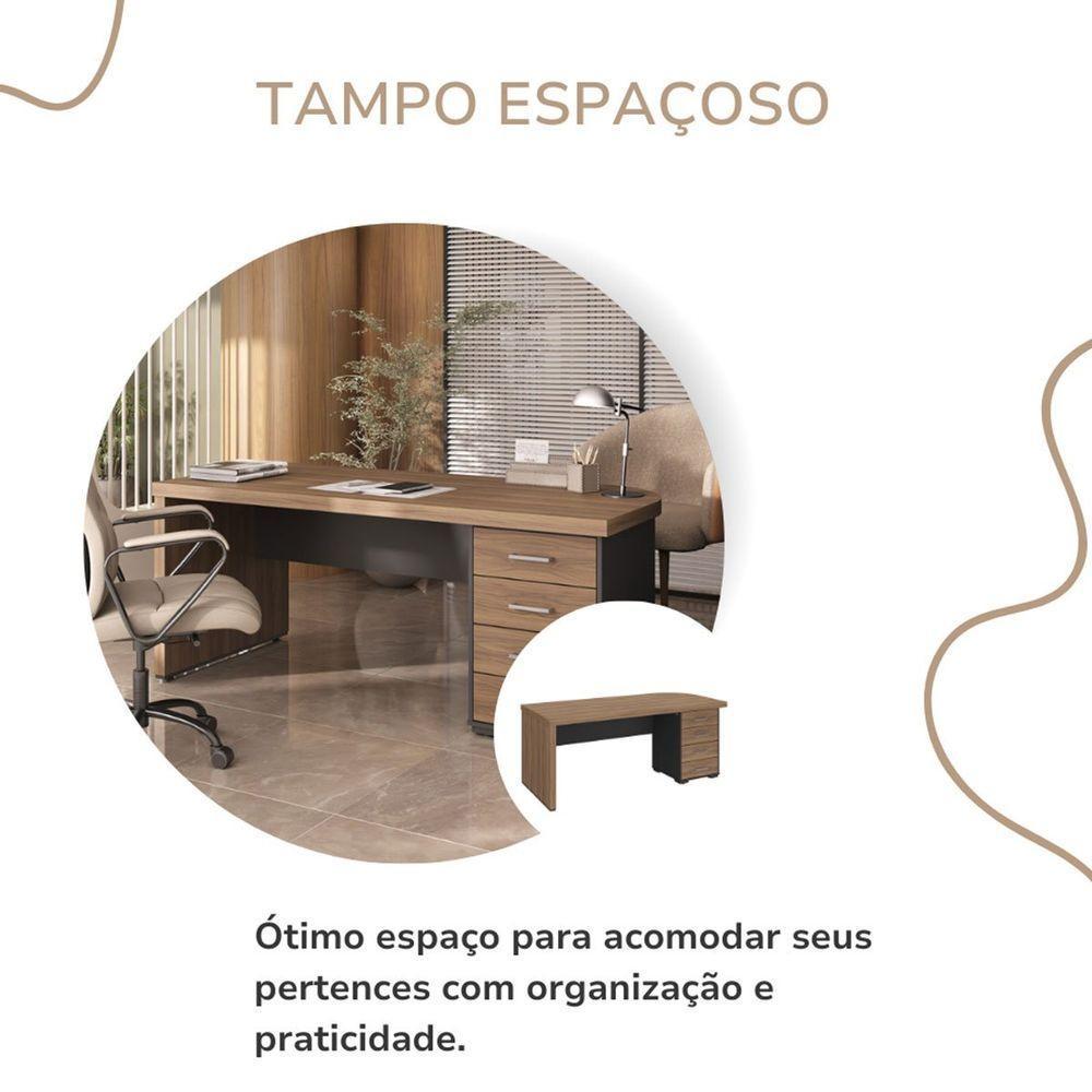 Mesa Para Escritório 4 Gavetas Com Chave Lado Direito Nogal/preto - 4