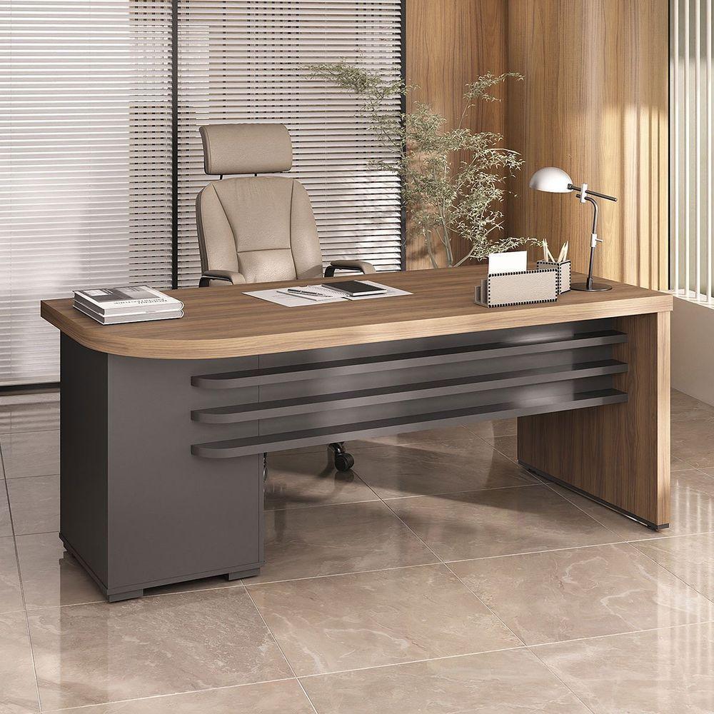 Mesa Para Escritório 4 Gavetas Com Chave Lado Direito Nogal/preto - 8