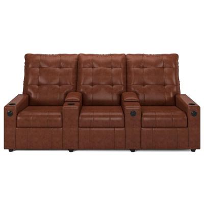 Poltrona De Cinema Reclinável 3 Lugares Baú Usb Mallie Fh9 Pu Marrom Brilho - Mpozenato