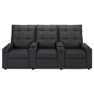 Poltrona De Cinema Reclinável 3 Lugares Baú Usb Mallie Fh9 Veludo Cinza - Mpozenato