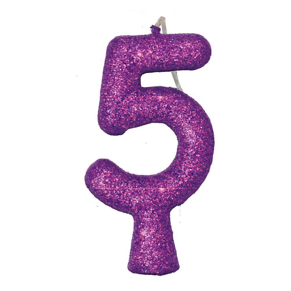 Vela De Aniversário Puro Glitter Roxa Modelo 8 - 8