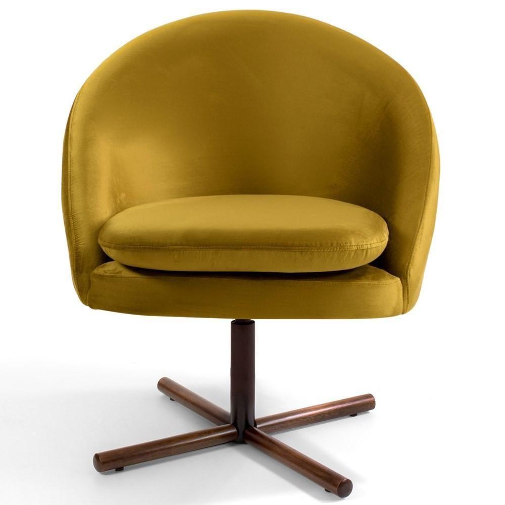 Poltrona Decorativa Base Xis Madeira Rafa C-279 Veludo Mostarda - Domi - 2