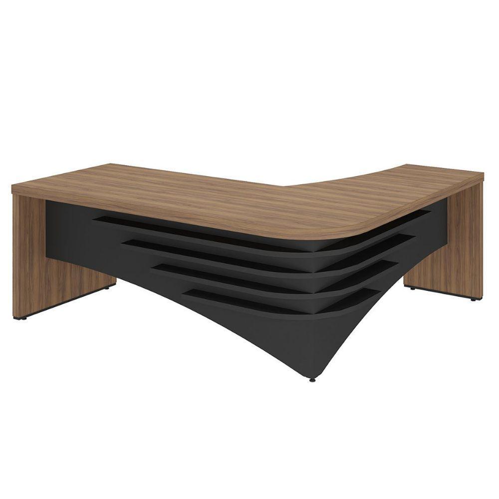 Mesa Para Escritório Em L Diretor Lado Esquerdo Nogal/preto - 1