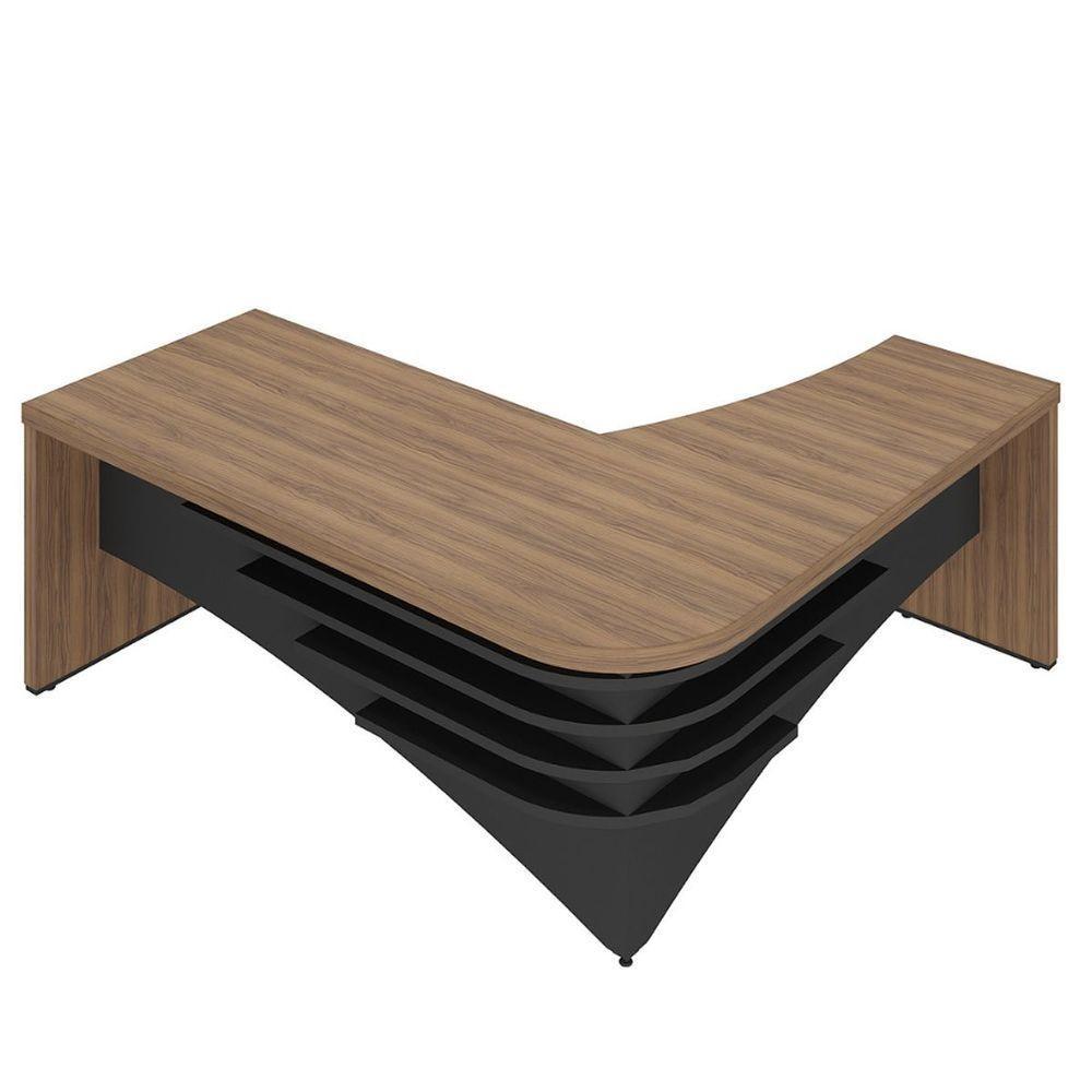 Mesa Para Escritório Em L Diretor Lado Esquerdo Nogal/preto - 5