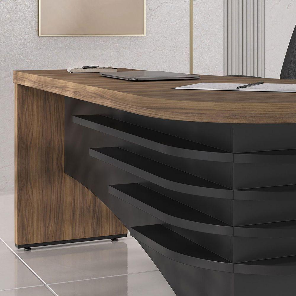 Mesa Para Escritório Em L Diretor Lado Esquerdo Nogal/preto - 8