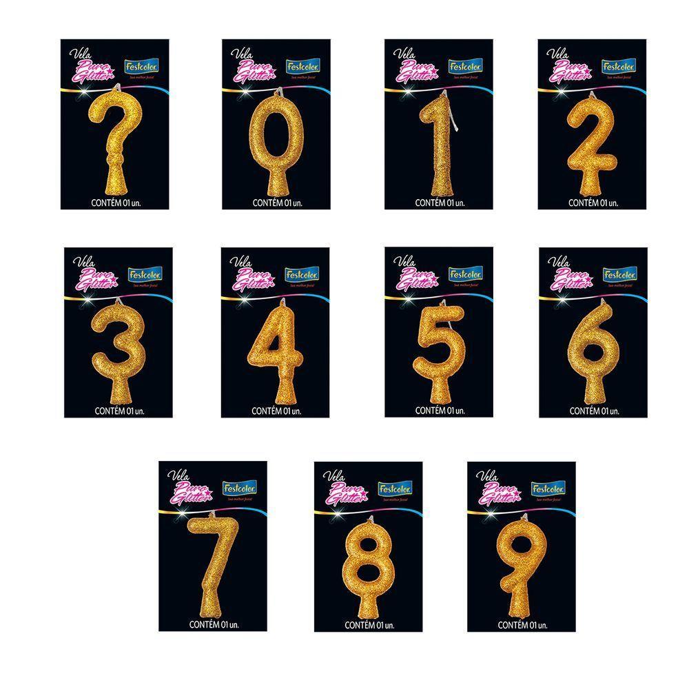 Vela De Aniversário Puro Glitter Dourada Modelo ? - 2