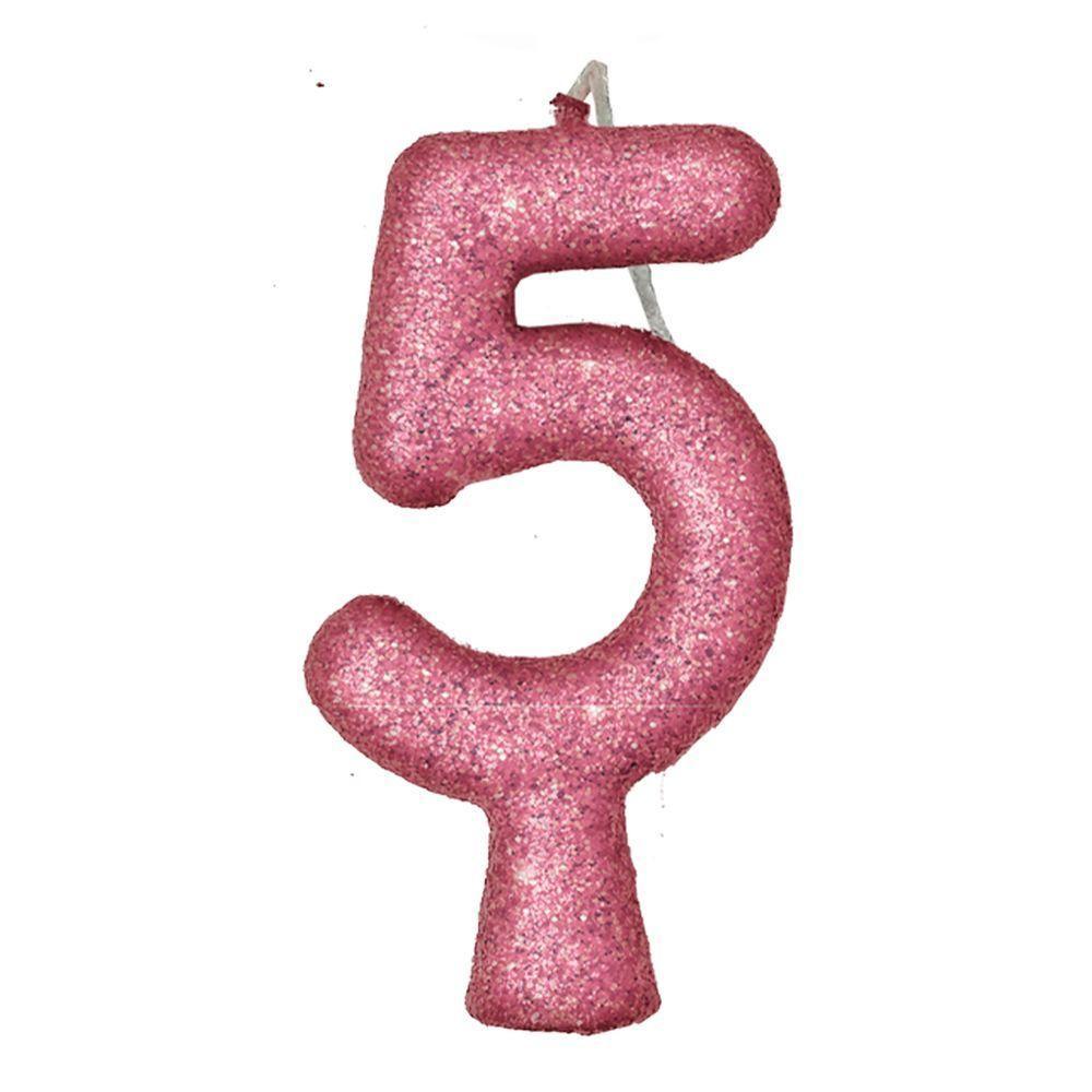 Vela De Aniversário Puro Glitter Rosa Modelo 6 - 8