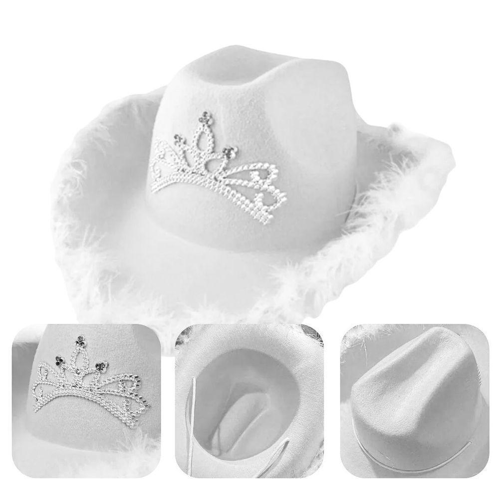Chapéu Country Cowboy Princesa Branco Com Plumas - 3