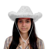 Chapéu Country Cowboy Princesa Branco Com Plumas - 1