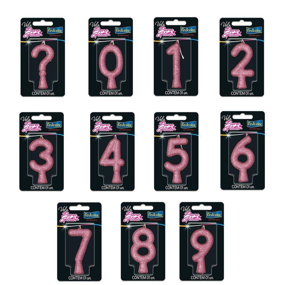 Vela De Aniversário Puro Glitter Rosa Modelo 8 - 2