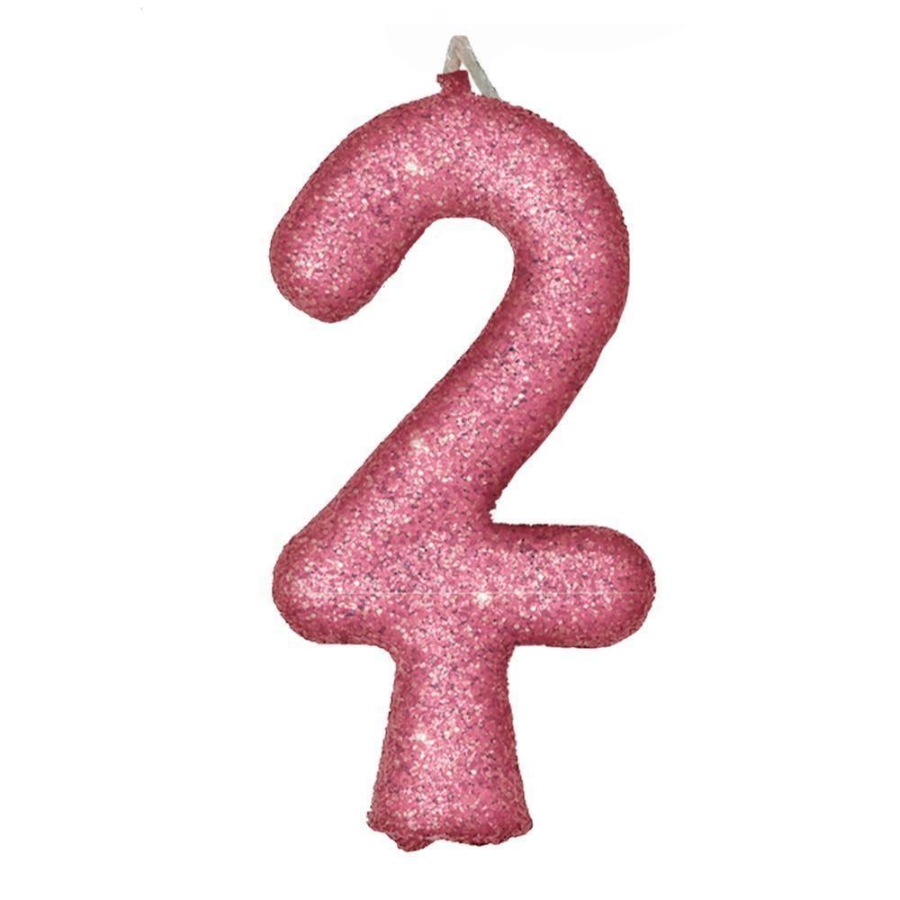 Vela De Aniversário Puro Glitter Rosa Modelo ? - 5