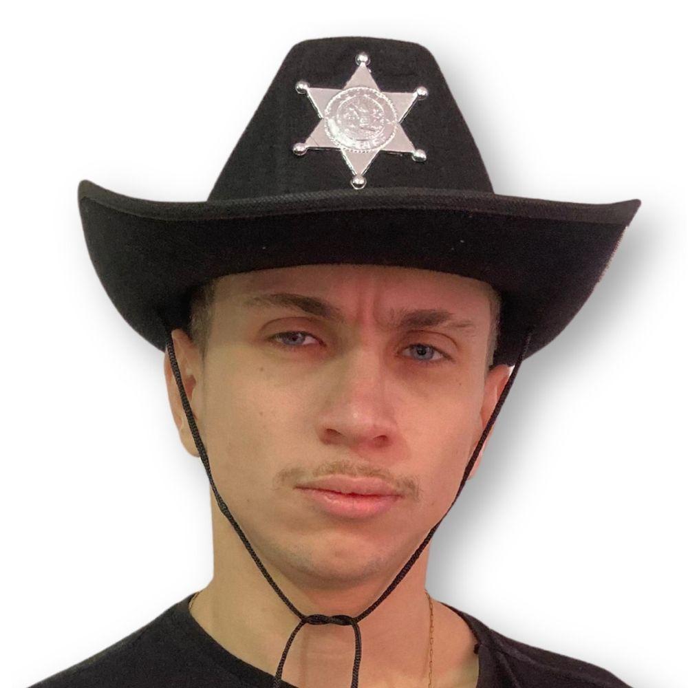 Chapéu De Xerife Preto Com Estrela Para Fantasias - 1