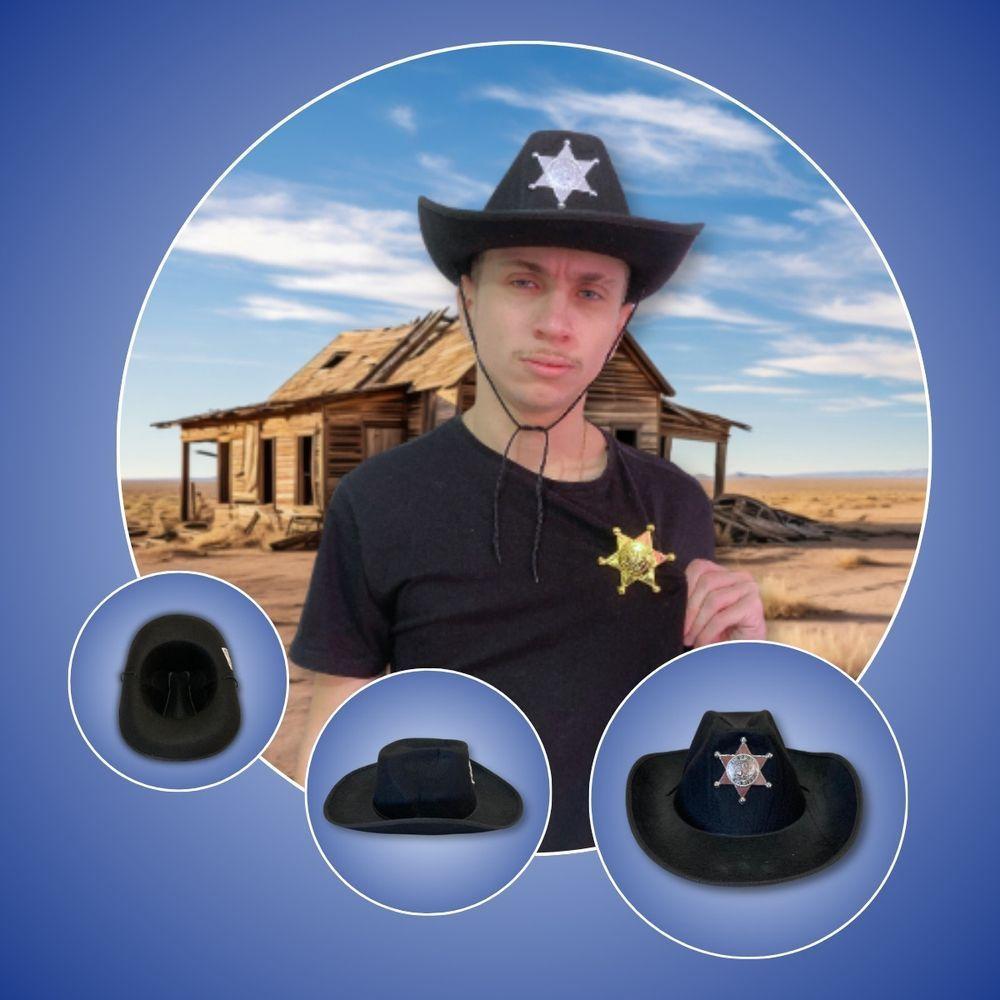 Chapéu De Xerife Preto Com Estrela Para Fantasias - 9