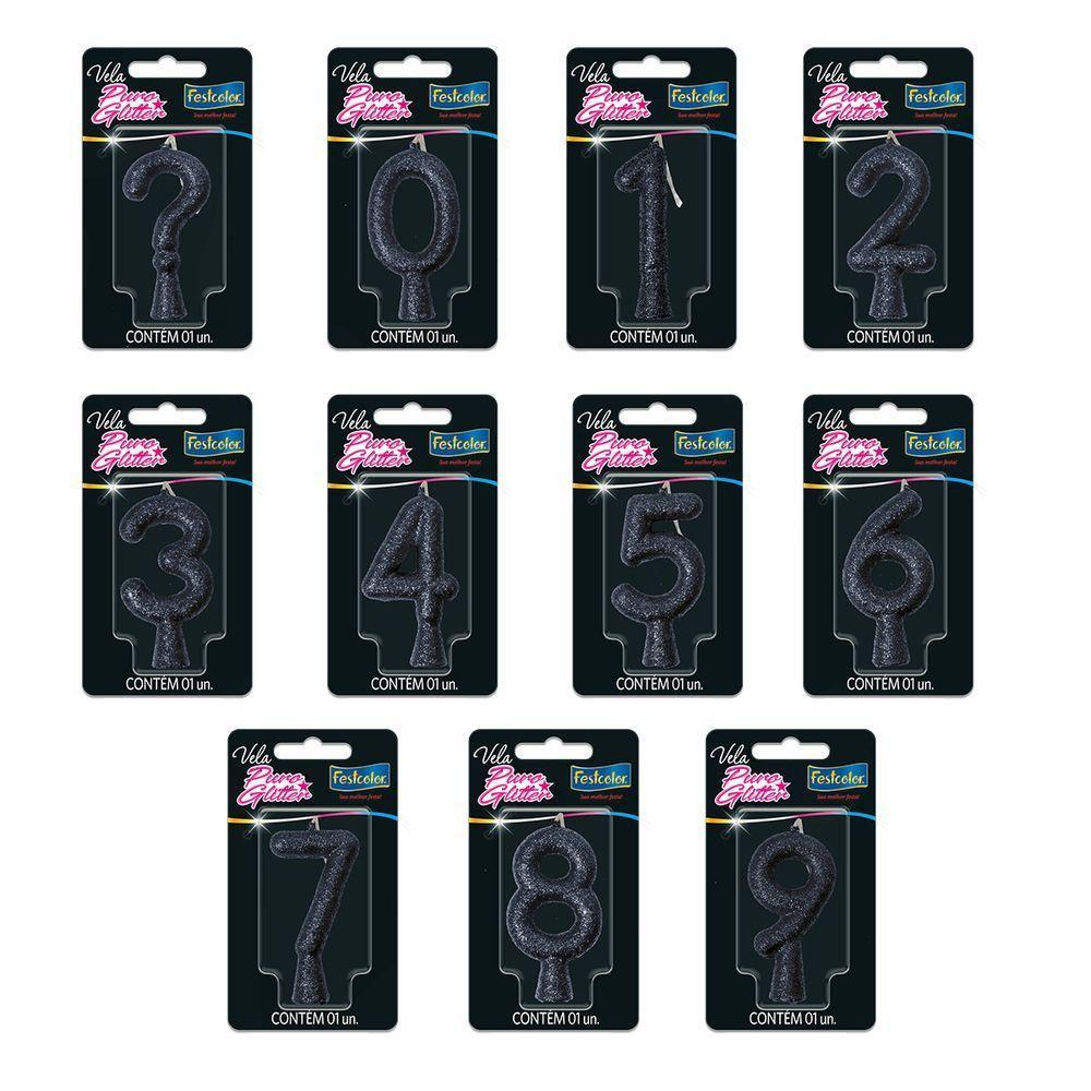 Vela De Aniversário Puro Glitter Preta Modelo 9 - 2