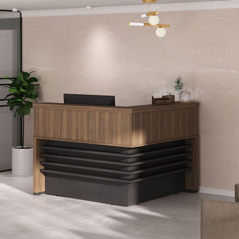 Balcão Para Escritório Atendimento/recepção Em L Nogal/preto - 6