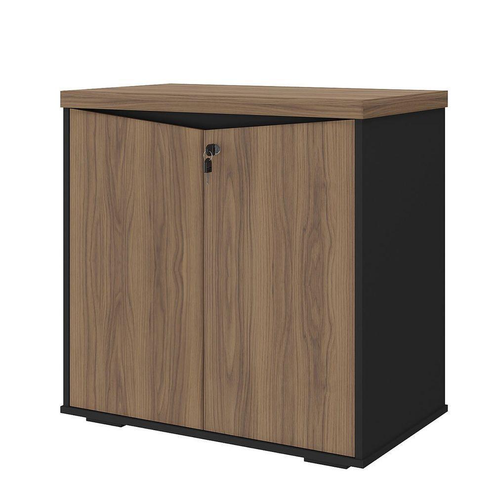 Balcão Para Escritório 2 Portas Com Chave Pequeno Nogal/preto - 1