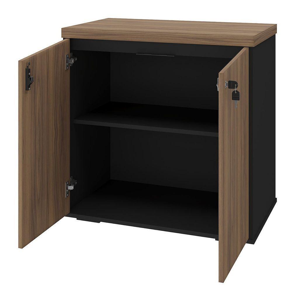 Balcão Para Escritório 2 Portas Com Chave Pequeno Nogal/preto - 2