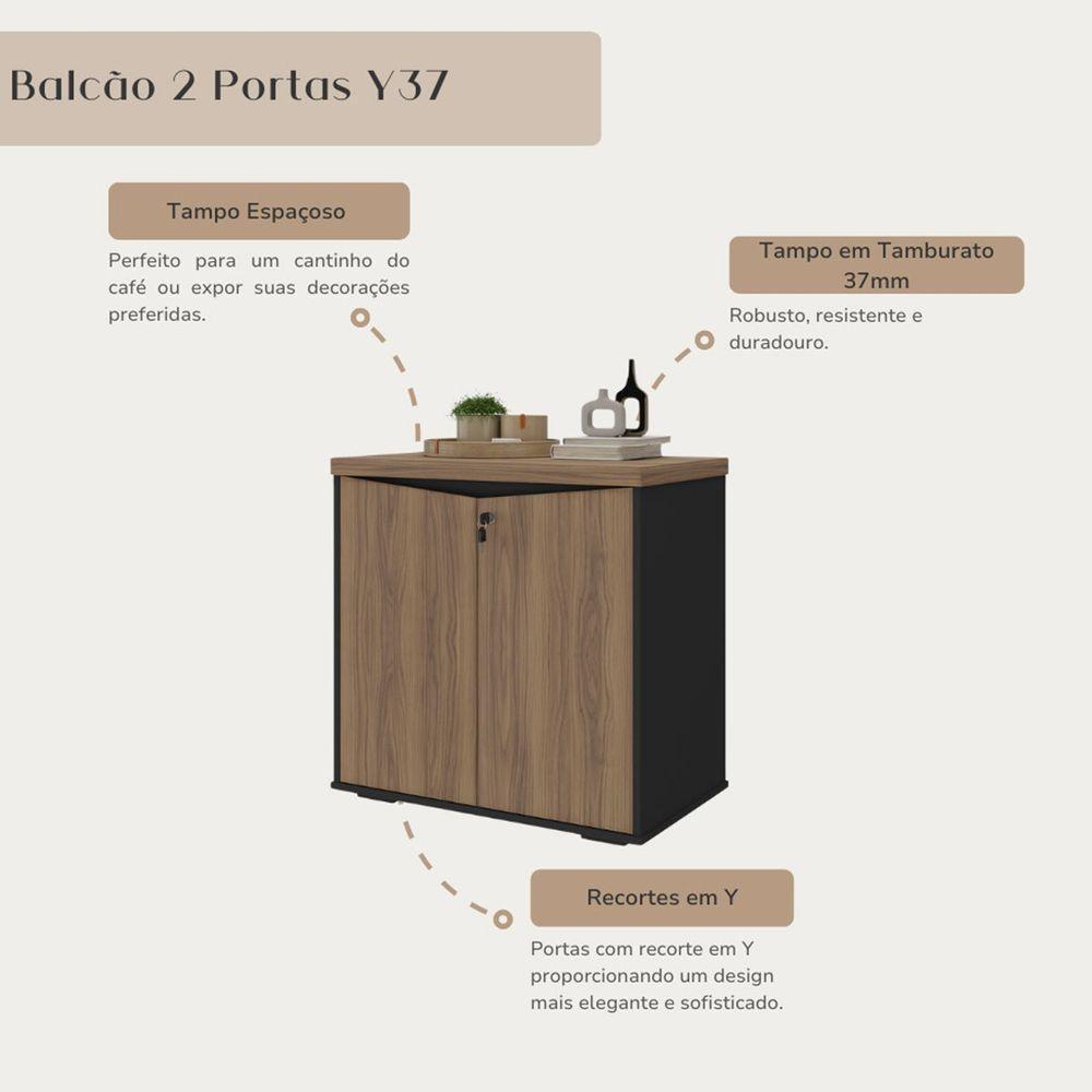 Balcão Para Escritório 2 Portas Com Chave Pequeno Nogal/preto - 5