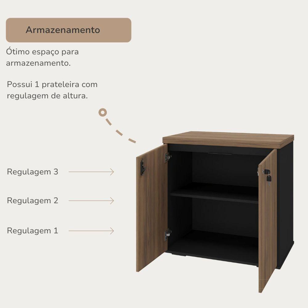 Balcão Para Escritório 2 Portas Com Chave Pequeno Nogal/preto - 6